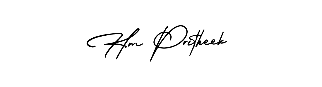The best way (AmerikaSignatureDemo-Regular) to make a short signature is to pick only two or three words in your name. The name Hm Pritheek include a total of six letters. For converting this name. Hm Pritheek signature style 3 images and pictures png