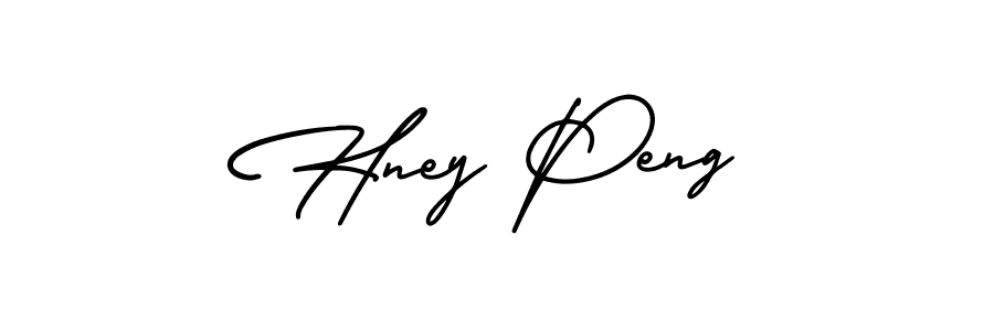 How to make Hney Peng name signature. Use AmerikaSignatureDemo-Regular style for creating short signs online. This is the latest handwritten sign. Hney Peng signature style 3 images and pictures png