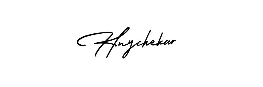 You should practise on your own different ways (AmerikaSignatureDemo-Regular) to write your name (Hnychekar) in signature. don't let someone else do it for you. Hnychekar signature style 3 images and pictures png