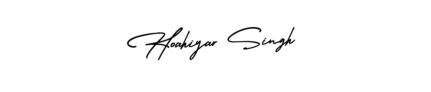 The best way (AmerikaSignatureDemo-Regular) to make a short signature is to pick only two or three words in your name. The name Hoahiyar Singh include a total of six letters. For converting this name. Hoahiyar Singh signature style 3 images and pictures png