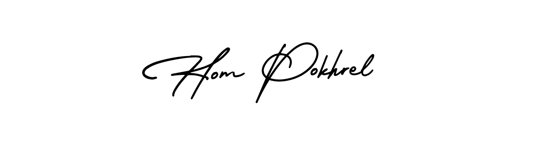 The best way (AmerikaSignatureDemo-Regular) to make a short signature is to pick only two or three words in your name. The name Hom Pokhrel include a total of six letters. For converting this name. Hom Pokhrel signature style 3 images and pictures png