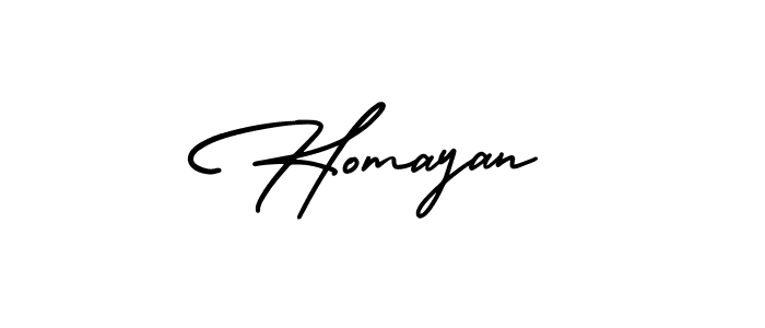 You should practise on your own different ways (AmerikaSignatureDemo-Regular) to write your name (Homayan) in signature. don't let someone else do it for you. Homayan signature style 3 images and pictures png