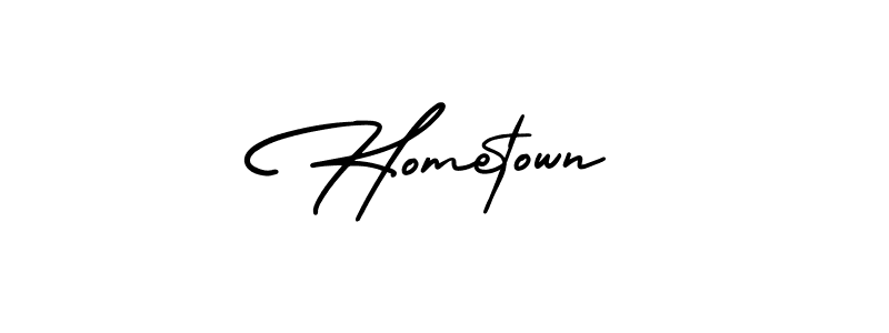 The best way (AmerikaSignatureDemo-Regular) to make a short signature is to pick only two or three words in your name. The name Hometown include a total of six letters. For converting this name. Hometown signature style 3 images and pictures png