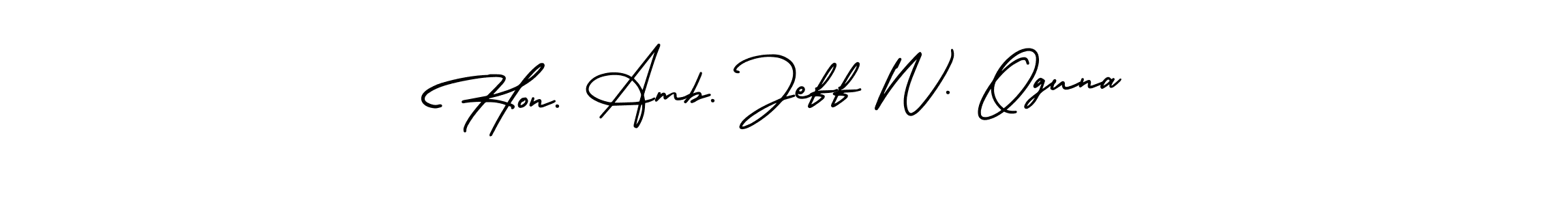 Check out images of Autograph of Hon. Amb. Jeff W. Oguna name. Actor Hon. Amb. Jeff W. Oguna Signature Style. AmerikaSignatureDemo-Regular is a professional sign style online. Hon. Amb. Jeff W. Oguna signature style 3 images and pictures png