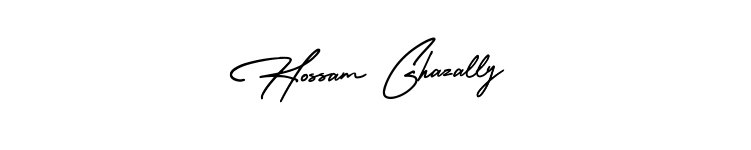 The best way (AmerikaSignatureDemo-Regular) to make a short signature is to pick only two or three words in your name. The name Hossam Ghazally include a total of six letters. For converting this name. Hossam Ghazally signature style 3 images and pictures png