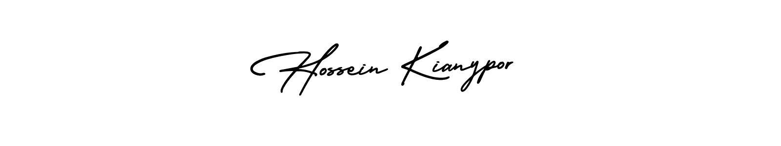You should practise on your own different ways (AmerikaSignatureDemo-Regular) to write your name (Hossein Kianypor) in signature. don't let someone else do it for you. Hossein Kianypor signature style 3 images and pictures png