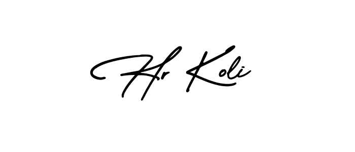How to make Hr Koli name signature. Use AmerikaSignatureDemo-Regular style for creating short signs online. This is the latest handwritten sign. Hr Koli signature style 3 images and pictures png