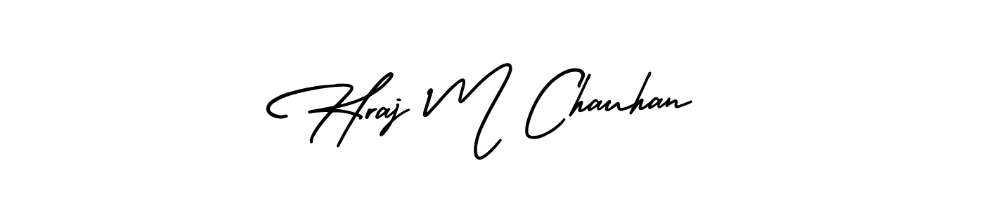 The best way (AmerikaSignatureDemo-Regular) to make a short signature is to pick only two or three words in your name. The name Hraj M Chauhan include a total of six letters. For converting this name. Hraj M Chauhan signature style 3 images and pictures png