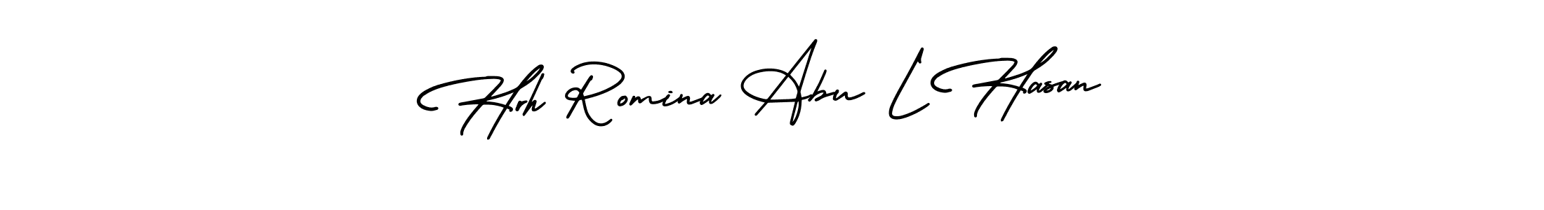 AmerikaSignatureDemo-Regular is a professional signature style that is perfect for those who want to add a touch of class to their signature. It is also a great choice for those who want to make their signature more unique. Get Hrh Romina Abu L Hasan name to fancy signature for free. Hrh Romina Abu L Hasan signature style 3 images and pictures png