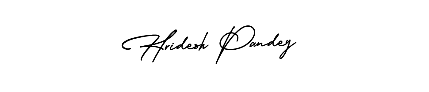 You should practise on your own different ways (AmerikaSignatureDemo-Regular) to write your name (Hridesh Pandey) in signature. don't let someone else do it for you. Hridesh Pandey signature style 3 images and pictures png