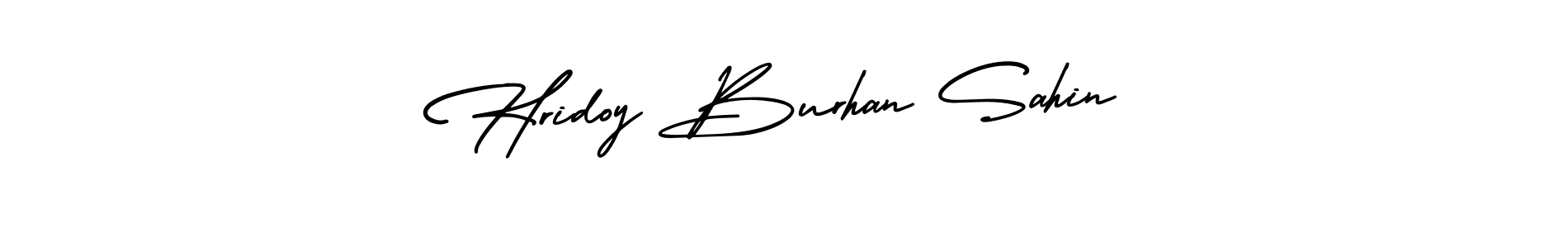 The best way (AmerikaSignatureDemo-Regular) to make a short signature is to pick only two or three words in your name. The name Hridoy Burhan Sahin include a total of six letters. For converting this name. Hridoy Burhan Sahin signature style 3 images and pictures png