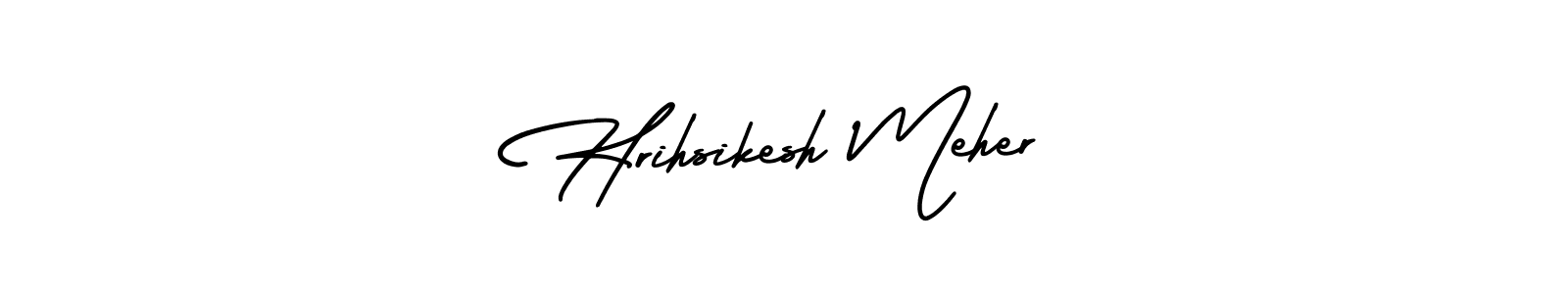 You should practise on your own different ways (AmerikaSignatureDemo-Regular) to write your name (Hrihsikesh Meher) in signature. don't let someone else do it for you. Hrihsikesh Meher signature style 3 images and pictures png