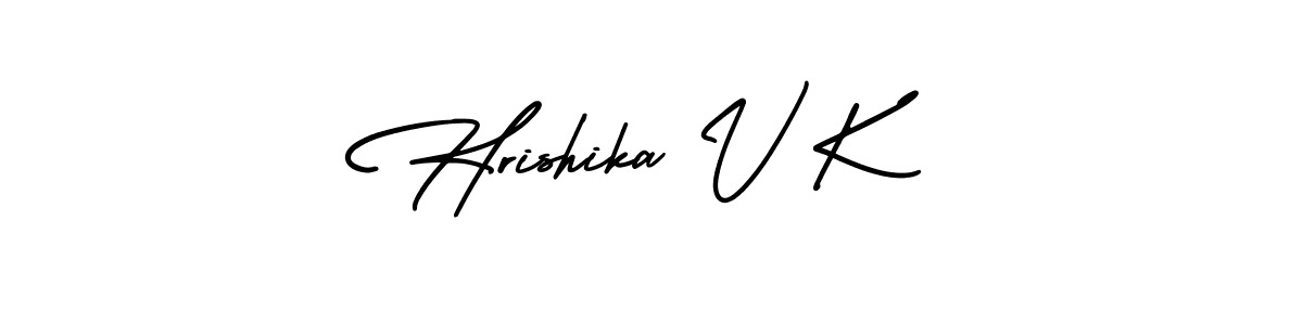 This is the best signature style for the Hrishika V K name. Also you like these signature font (AmerikaSignatureDemo-Regular). Mix name signature. Hrishika V K signature style 3 images and pictures png