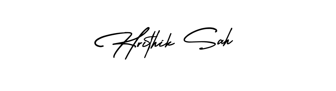 You should practise on your own different ways (AmerikaSignatureDemo-Regular) to write your name (Hrithik Sah) in signature. don't let someone else do it for you. Hrithik Sah signature style 3 images and pictures png