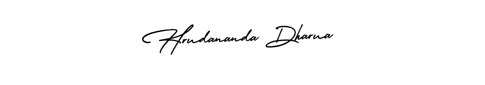 You should practise on your own different ways (AmerikaSignatureDemo-Regular) to write your name (Hrudananda Dharua) in signature. don't let someone else do it for you. Hrudananda Dharua signature style 3 images and pictures png