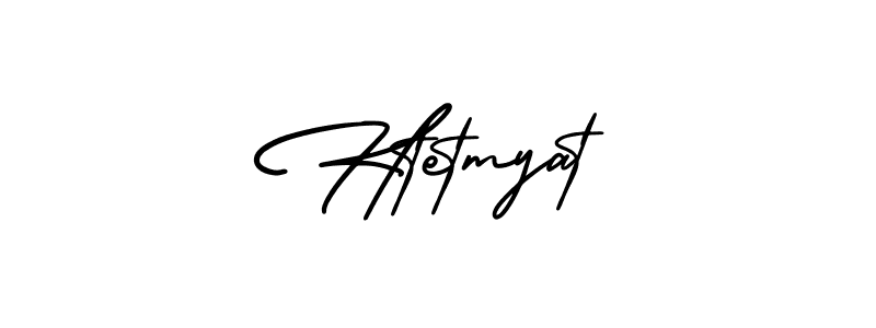 You should practise on your own different ways (AmerikaSignatureDemo-Regular) to write your name (Htetmyat) in signature. don't let someone else do it for you. Htetmyat signature style 3 images and pictures png