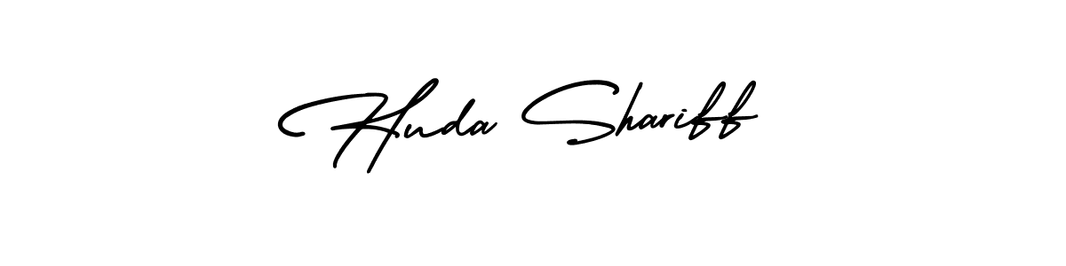 You should practise on your own different ways (AmerikaSignatureDemo-Regular) to write your name (Huda Shariff) in signature. don't let someone else do it for you. Huda Shariff signature style 3 images and pictures png