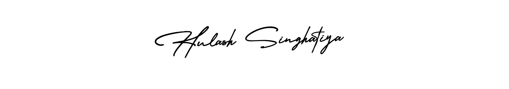 This is the best signature style for the Hulash Singhatiya name. Also you like these signature font (AmerikaSignatureDemo-Regular). Mix name signature. Hulash Singhatiya signature style 3 images and pictures png