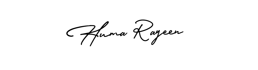 You should practise on your own different ways (AmerikaSignatureDemo-Regular) to write your name (Huma Rayeen) in signature. don't let someone else do it for you. Huma Rayeen signature style 3 images and pictures png