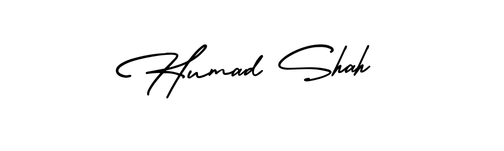 You should practise on your own different ways (AmerikaSignatureDemo-Regular) to write your name (Humad Shah) in signature. don't let someone else do it for you. Humad Shah signature style 3 images and pictures png