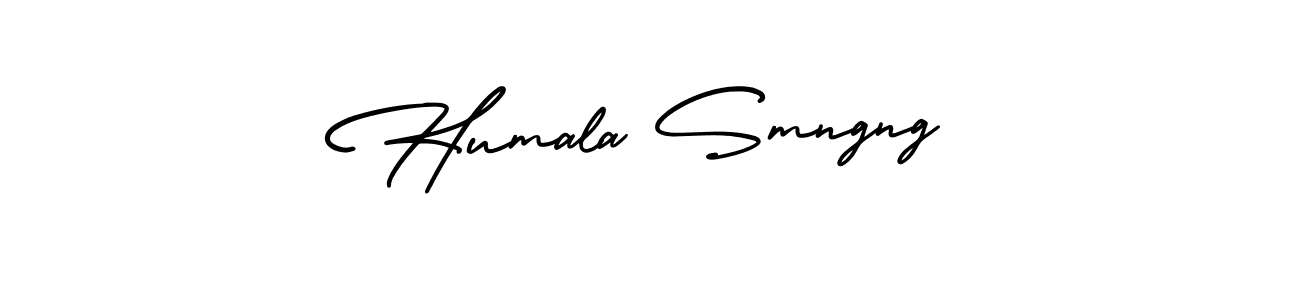 You should practise on your own different ways (AmerikaSignatureDemo-Regular) to write your name (Humala Smngng) in signature. don't let someone else do it for you. Humala Smngng signature style 3 images and pictures png