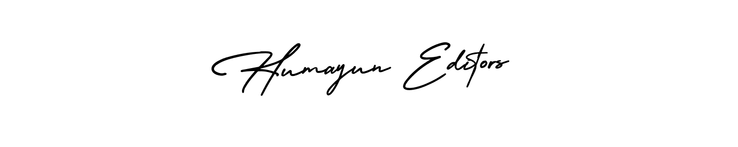 You should practise on your own different ways (AmerikaSignatureDemo-Regular) to write your name (Humayun Editors) in signature. don't let someone else do it for you. Humayun Editors signature style 3 images and pictures png