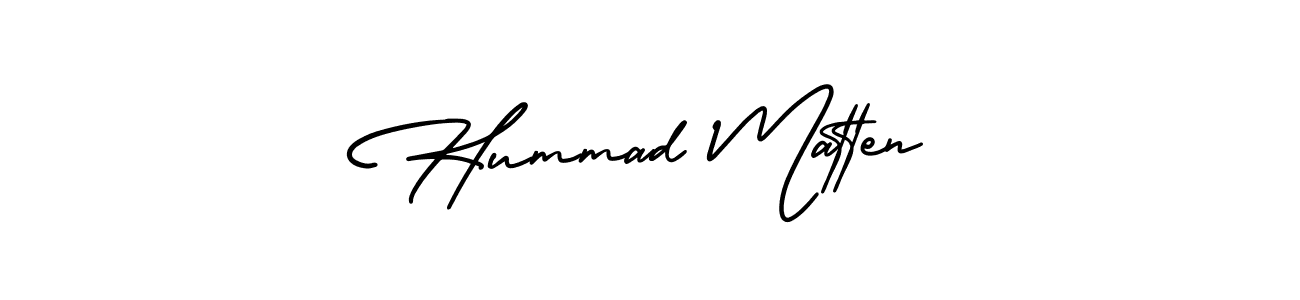 You should practise on your own different ways (AmerikaSignatureDemo-Regular) to write your name (Hummad Matten) in signature. don't let someone else do it for you. Hummad Matten signature style 3 images and pictures png