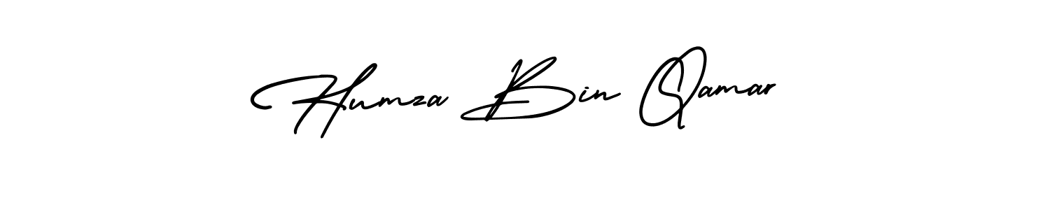 This is the best signature style for the Humza Bin Qamar name. Also you like these signature font (AmerikaSignatureDemo-Regular). Mix name signature. Humza Bin Qamar signature style 3 images and pictures png