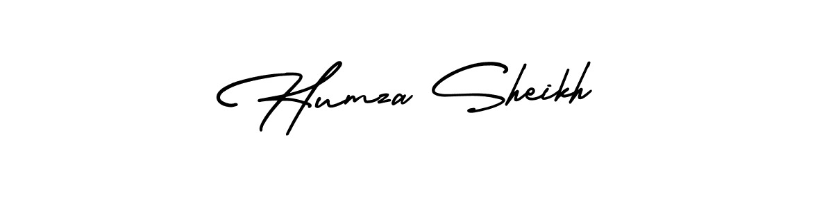 The best way (AmerikaSignatureDemo-Regular) to make a short signature is to pick only two or three words in your name. The name Humza Sheikh include a total of six letters. For converting this name. Humza Sheikh signature style 3 images and pictures png