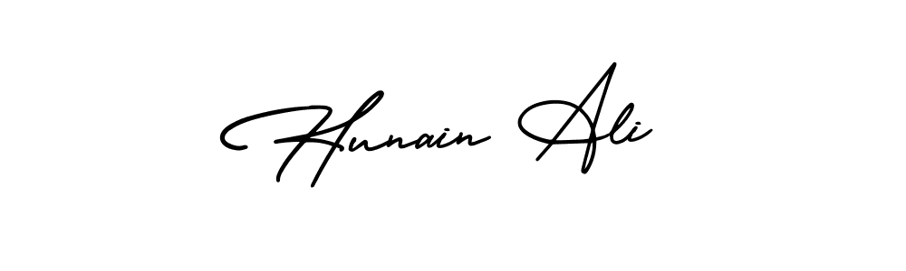 Make a beautiful signature design for name Hunain Ali. With this signature (AmerikaSignatureDemo-Regular) style, you can create a handwritten signature for free. Hunain Ali signature style 3 images and pictures png