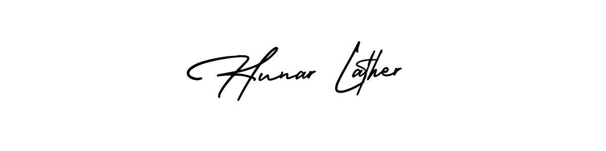 Make a short Hunar Lather signature style. Manage your documents anywhere anytime using AmerikaSignatureDemo-Regular. Create and add eSignatures, submit forms, share and send files easily. Hunar Lather signature style 3 images and pictures png