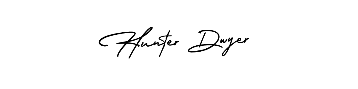 You should practise on your own different ways (AmerikaSignatureDemo-Regular) to write your name (Hunter Dwyer) in signature. don't let someone else do it for you. Hunter Dwyer signature style 3 images and pictures png