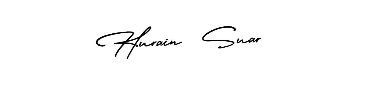 You should practise on your own different ways (AmerikaSignatureDemo-Regular) to write your name (Hurain  Suar) in signature. don't let someone else do it for you. Hurain  Suar signature style 3 images and pictures png