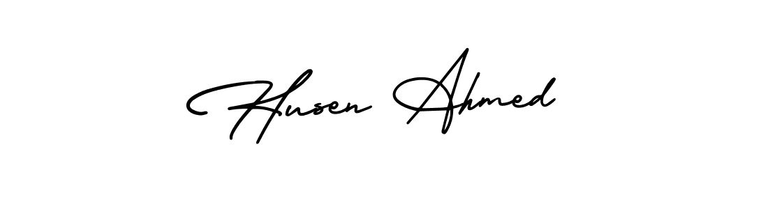 How to Draw Husen Ahmed signature style? AmerikaSignatureDemo-Regular is a latest design signature styles for name Husen Ahmed. Husen Ahmed signature style 3 images and pictures png