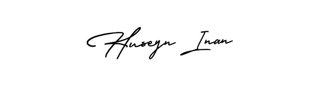 You should practise on your own different ways (AmerikaSignatureDemo-Regular) to write your name (Huseyn Inan) in signature. don't let someone else do it for you. Huseyn Inan signature style 3 images and pictures png