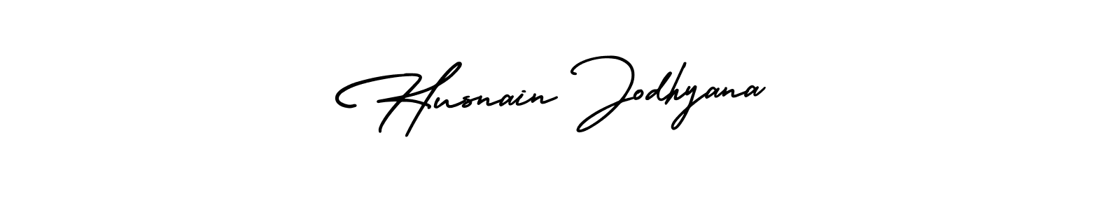 You should practise on your own different ways (AmerikaSignatureDemo-Regular) to write your name (Husnain Jodhyana) in signature. don't let someone else do it for you. Husnain Jodhyana signature style 3 images and pictures png