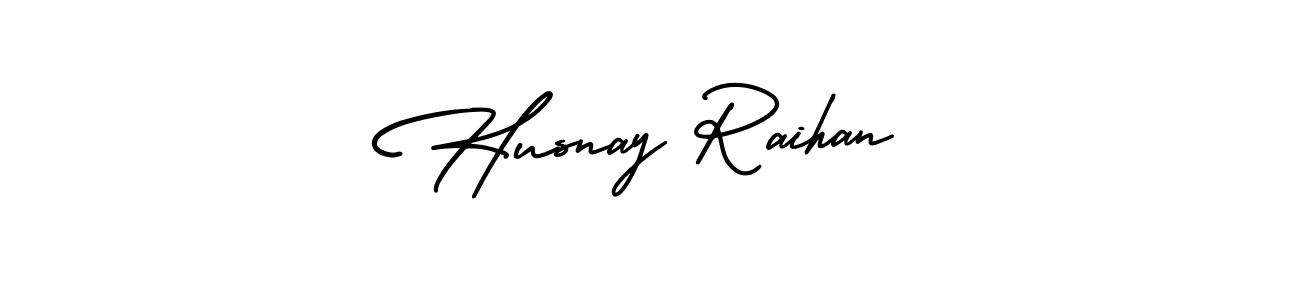 You should practise on your own different ways (AmerikaSignatureDemo-Regular) to write your name (Husnay Raihan) in signature. don't let someone else do it for you. Husnay Raihan signature style 3 images and pictures png