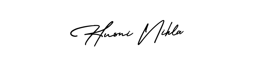 Similarly AmerikaSignatureDemo-Regular is the best handwritten signature design. Signature creator online .You can use it as an online autograph creator for name Husni Nihla. Husni Nihla signature style 3 images and pictures png