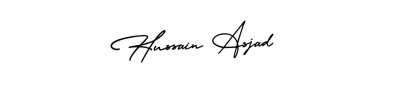This is the best signature style for the Hussain Asjad name. Also you like these signature font (AmerikaSignatureDemo-Regular). Mix name signature. Hussain Asjad signature style 3 images and pictures png