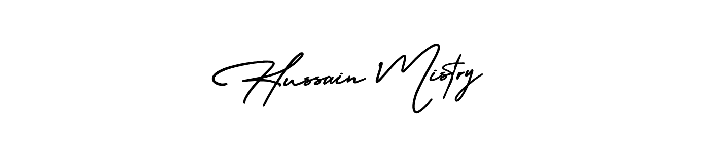 You should practise on your own different ways (AmerikaSignatureDemo-Regular) to write your name (Hussain Mistry) in signature. don't let someone else do it for you. Hussain Mistry signature style 3 images and pictures png