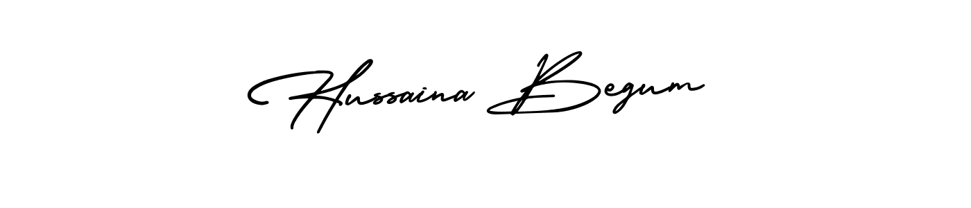 The best way (AmerikaSignatureDemo-Regular) to make a short signature is to pick only two or three words in your name. The name Hussaina Begum include a total of six letters. For converting this name. Hussaina Begum signature style 3 images and pictures png