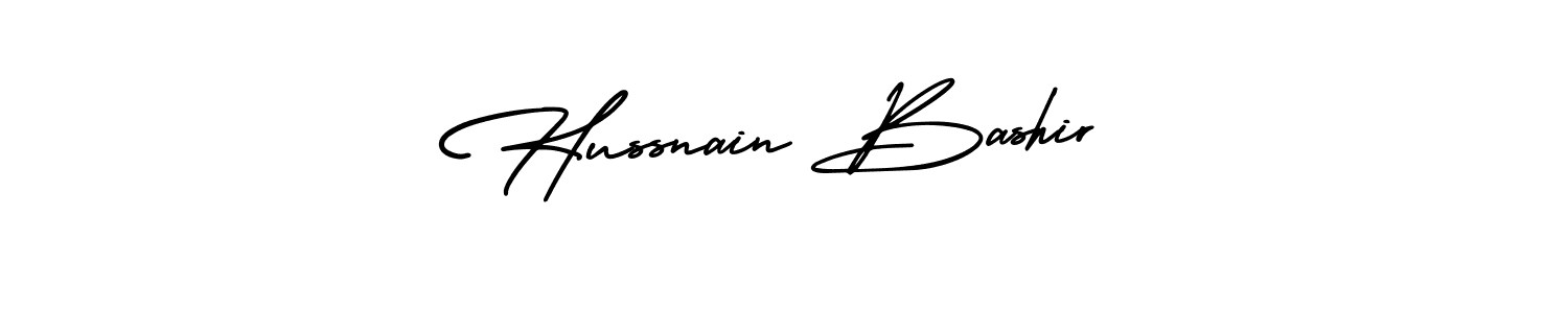 You should practise on your own different ways (AmerikaSignatureDemo-Regular) to write your name (Hussnain Bashir) in signature. don't let someone else do it for you. Hussnain Bashir signature style 3 images and pictures png