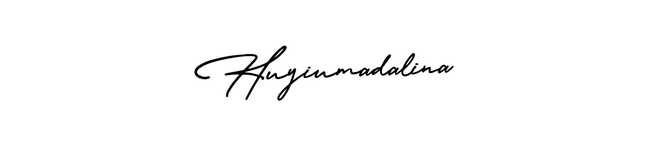 How to make Huyiumadalina name signature. Use AmerikaSignatureDemo-Regular style for creating short signs online. This is the latest handwritten sign. Huyiumadalina signature style 3 images and pictures png