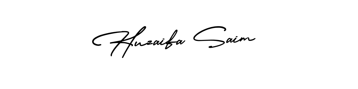 You should practise on your own different ways (AmerikaSignatureDemo-Regular) to write your name (Huzaifa Saim) in signature. don't let someone else do it for you. Huzaifa Saim signature style 3 images and pictures png