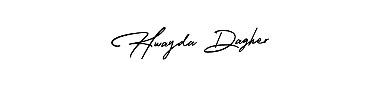 This is the best signature style for the Hwayda Dagher name. Also you like these signature font (AmerikaSignatureDemo-Regular). Mix name signature. Hwayda Dagher signature style 3 images and pictures png