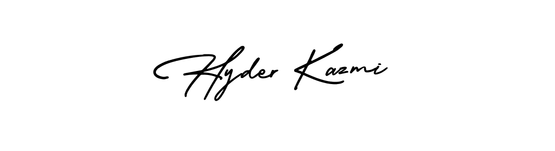 You should practise on your own different ways (AmerikaSignatureDemo-Regular) to write your name (Hyder Kazmi) in signature. don't let someone else do it for you. Hyder Kazmi signature style 3 images and pictures png