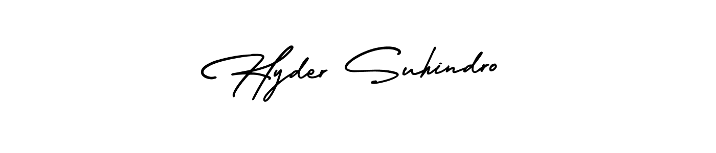 It looks lik you need a new signature style for name Hyder Suhindro. Design unique handwritten (AmerikaSignatureDemo-Regular) signature with our free signature maker in just a few clicks. Hyder Suhindro signature style 3 images and pictures png