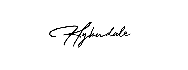 You should practise on your own different ways (AmerikaSignatureDemo-Regular) to write your name (Hykudale) in signature. don't let someone else do it for you. Hykudale signature style 3 images and pictures png