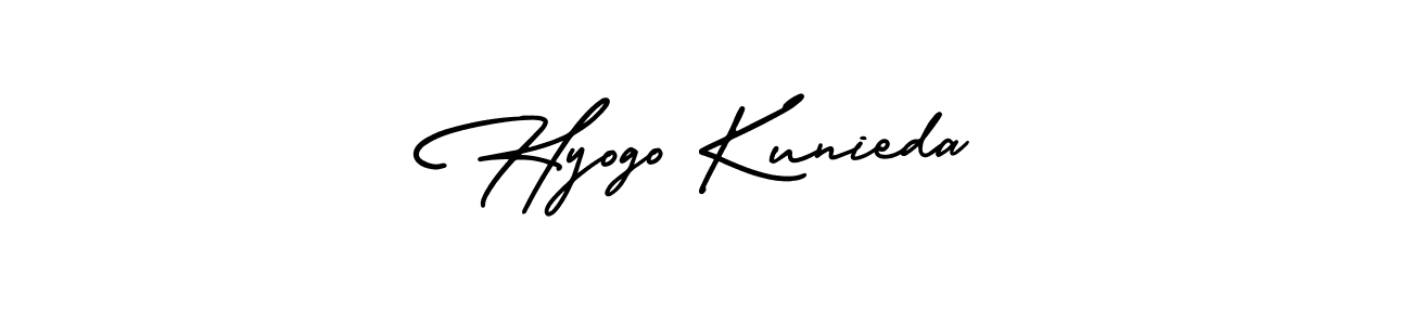 The best way (AmerikaSignatureDemo-Regular) to make a short signature is to pick only two or three words in your name. The name Hyogo Kunieda include a total of six letters. For converting this name. Hyogo Kunieda signature style 3 images and pictures png