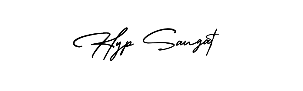 You should practise on your own different ways (AmerikaSignatureDemo-Regular) to write your name (Hyp Saugat) in signature. don't let someone else do it for you. Hyp Saugat signature style 3 images and pictures png